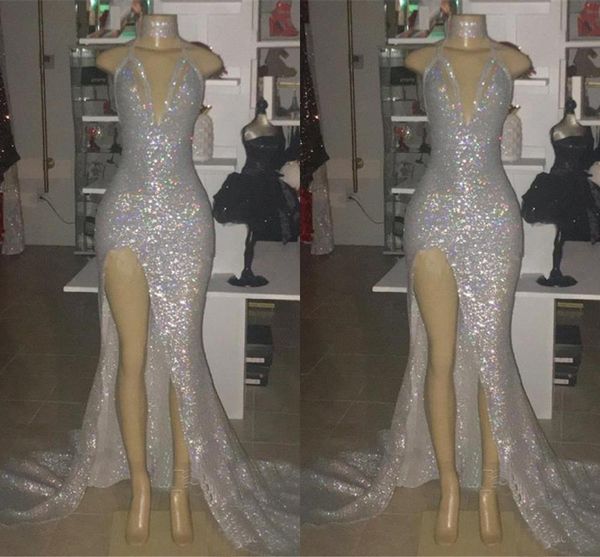 2021 new sparkly sier mermaid prom es long halter neck high side split evening party wear formal vestidos 256i, White;pink
2021 new sparkly sier mermaid prom es long halter neck high side split evening party wear formal vestidos 256i, White;pink