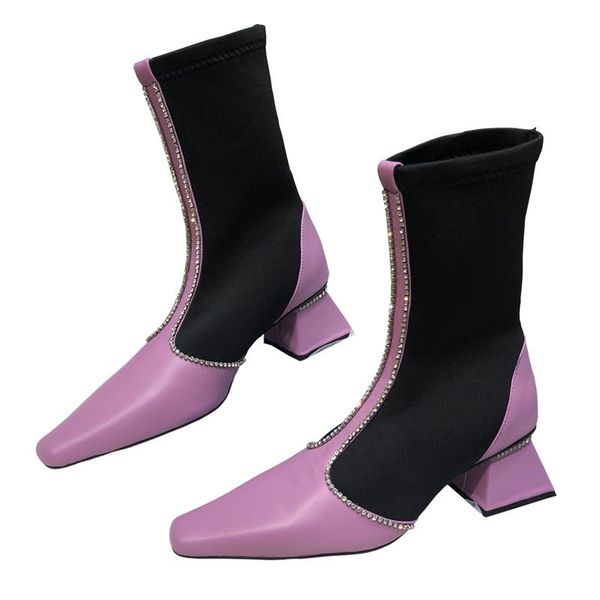 boots stylish crystal stretch fabric sock lavender square toe slip on ankle booties patchwork chunky medium heels 5 cm shoes, Black
boots stylish crystal stretch fabric sock lavender square toe slip on ankle booties patchwork chunky medium heels 5 cm shoes, Black