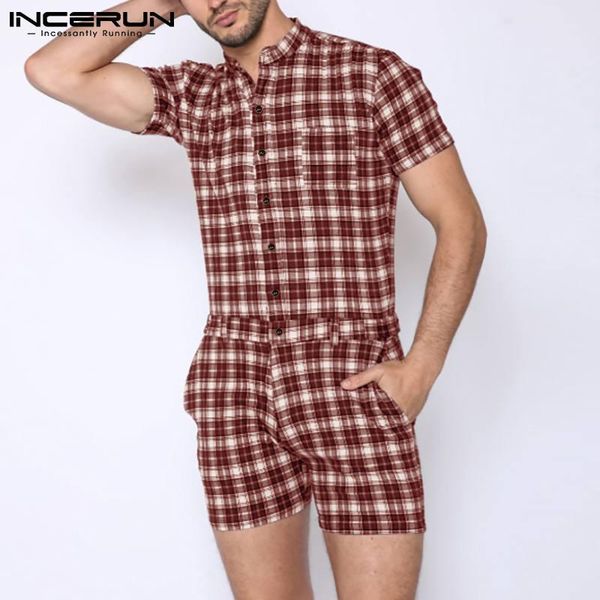 men's shorts incerun leisure plaid jumpsuit men short sleeve lapel pocket jogger overalls summer man buttons rompers streetwear 5xl 7, White;black
men's shorts incerun leisure plaid jumpsuit men short sleeve lapel pocket jogger overalls summer man buttons rompers streetwear 5xl 7, White;black