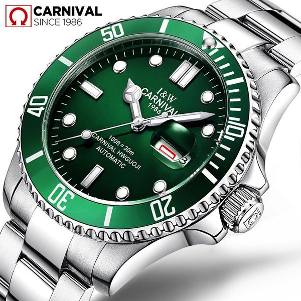 wristwatches carnival men's business green dial luminous pointer waterproof calendar stainless steel strap automatic watches reloj homb, Slivery;brown
wristwatches carnival men's business green dial luminous pointer waterproof calendar stainless steel strap automatic watches reloj homb, Slivery;brown