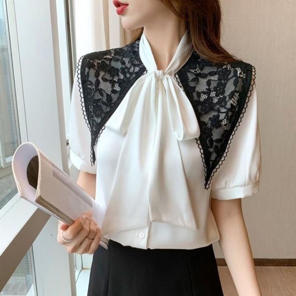 women's blouses & shirts 2021 summer fashion temperament elegant women bow collar short sleeve ol shirt, White
women's blouses & shirts 2021 summer fashion temperament elegant women bow collar short sleeve ol shirt, White
