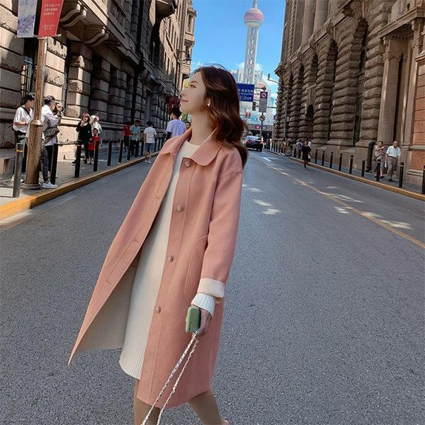 women's wool & blends mid-length lapel student trench coat 2021 spring and autumn, Black
women's wool & blends mid-length lapel student trench coat 2021 spring and autumn, Black
