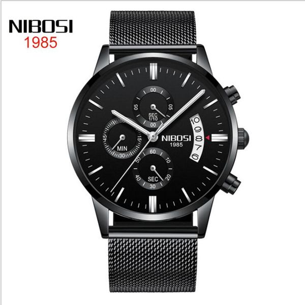 18 style nibosi button solid net strap men's black dail black shell watch waterproof coated glass luminous three-eye quartz watch, Slivery;brown
18 style nibosi button solid net strap men's black dail black shell watch waterproof coated glass luminous three-eye quartz watch, Slivery;brown