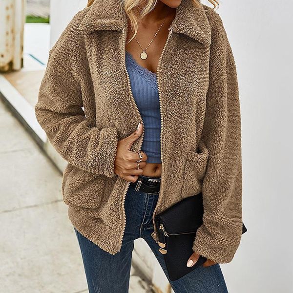 women's fur & faux winter coat long sleeve lapel zipper pockets warm jacket solid plush fleece overcoat casual short outwear crop, Black
women's fur & faux winter coat long sleeve lapel zipper pockets warm jacket solid plush fleece overcoat casual short outwear crop, Black