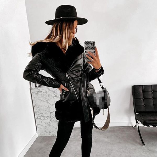 fandy lokar tie belt faux fur jackets women fashion turn down collar coats women elegant solid pu leather jackets female ladies, Black
fandy lokar tie belt faux fur jackets women fashion turn down collar coats women elegant solid pu leather jackets female ladies, Black