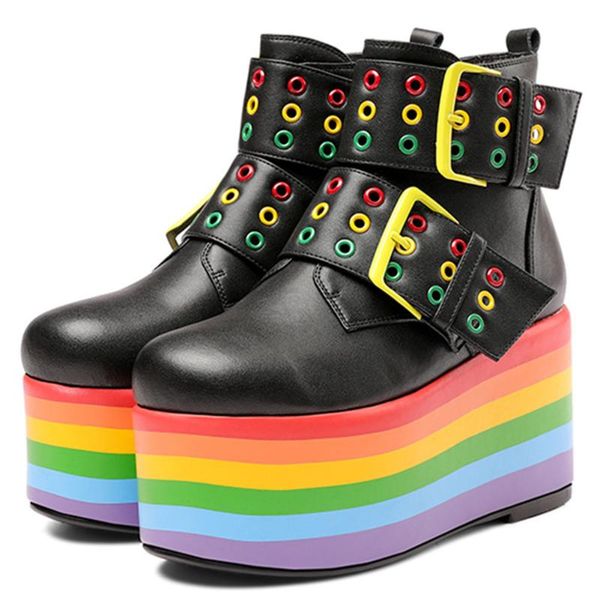 boots botas femininas genuine leather cow round toe buckle strap super high heel ankle with platform female bootis, Black
boots botas femininas genuine leather cow round toe buckle strap super high heel ankle with platform female bootis, Black