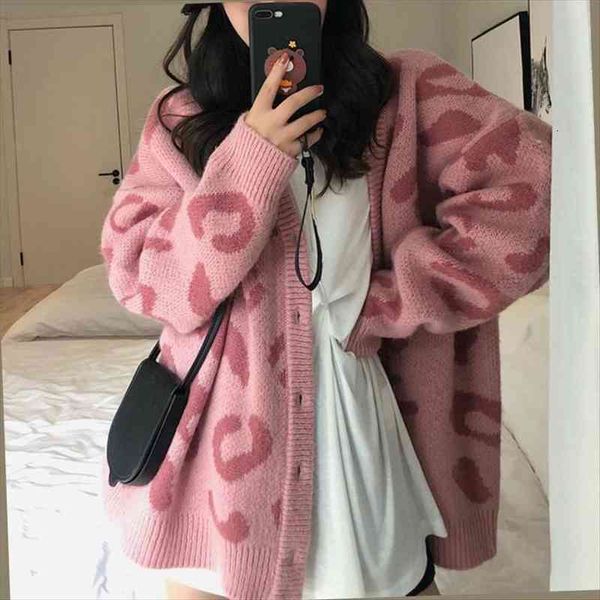 women korean casual autumn sweaters pink leopard v-neck long sleeve cardigans loose coat pull femme, White;black
women korean casual autumn sweaters pink leopard v-neck long sleeve cardigans loose coat pull femme, White;black