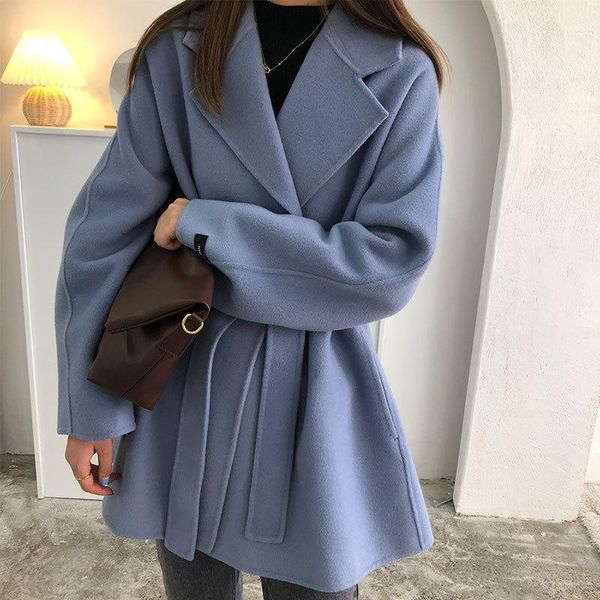 women's wool & blends 2021 short korean loose casual fashion simple lace up double-sided cashmere fall winter coat veste femme, Black
women's wool & blends 2021 short korean loose casual fashion simple lace up double-sided cashmere fall winter coat veste femme, Black