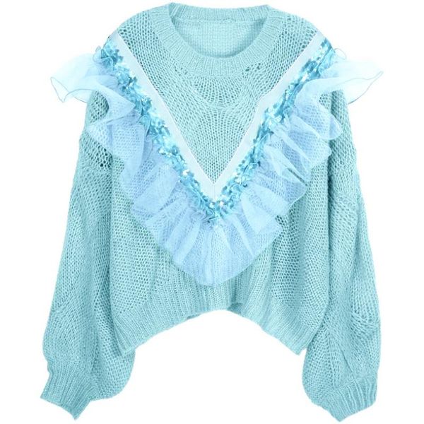 women's sweaters european station fashion brand retro sweet sweater women winter 2021 webbing mesh ruffle loose autumn, White;black
women's sweaters european station fashion brand retro sweet sweater women winter 2021 webbing mesh ruffle loose autumn, White;black