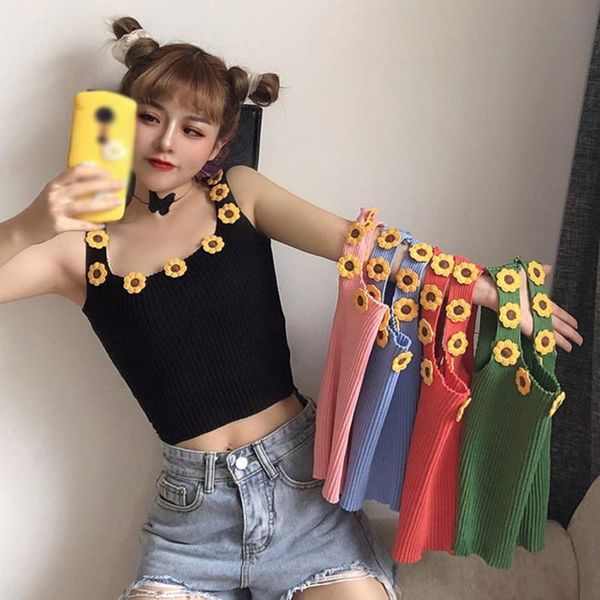 women's tanks & camis female knitted tank with flower applique square collar fashion sweet sleeveless crop slim-fit camisole, White
women's tanks & camis female knitted tank with flower applique square collar fashion sweet sleeveless crop slim-fit camisole, White