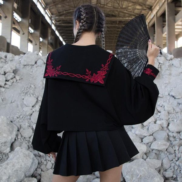 harajuku pullover women loose black sweatshirts japanese preppy style rose thorns embroidery short sweatshirt for gothic girl
harajuku pullover women loose black sweatshirts japanese preppy style rose thorns embroidery short sweatshirt for gothic girl