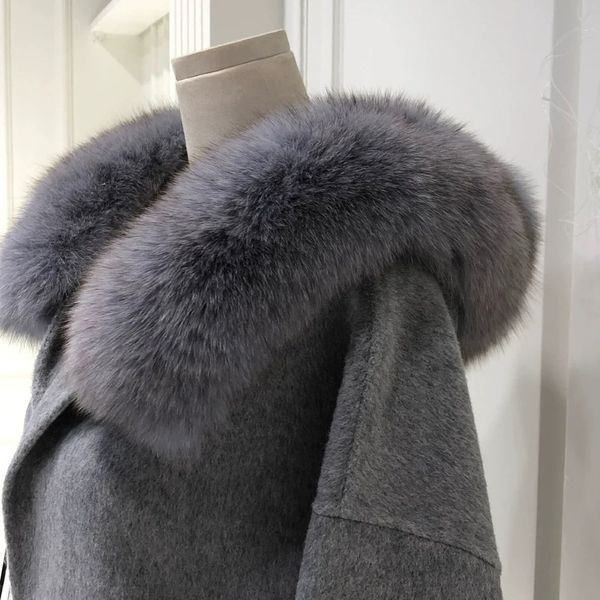 2021 cashmere wool blends real coat winter jacket women natural fox fur collar outerwear belt streetwear oversize jqm8, Black
2021 cashmere wool blends real coat winter jacket women natural fox fur collar outerwear belt streetwear oversize jqm8, Black