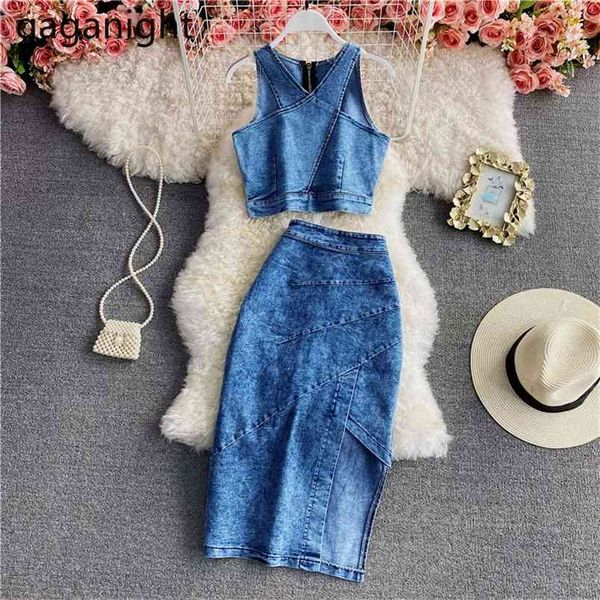 spring women two pieces set sleeveless vintage denim cropped tank +midi skirts sets fashion jeans outfits 210601, White
spring women two pieces set sleeveless vintage denim cropped tank +midi skirts sets fashion jeans outfits 210601, White