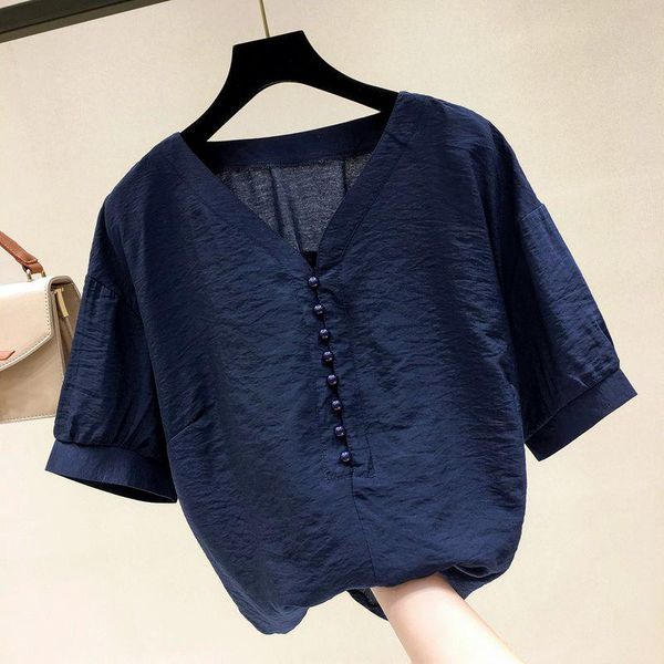 women's blouses & shirts chiffon women blouse summer 2021 solid v-neck short-sleeved loose casual all match female pulls outwear, White
women's blouses & shirts chiffon women blouse summer 2021 solid v-neck short-sleeved loose casual all match female pulls outwear, White