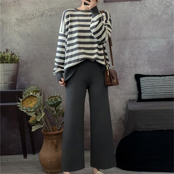 large size ladies suit 2021 spring autumn new striped pullover sweater shirt straight leg pants loose casual women's clothing, White
large size ladies suit 2021 spring autumn new striped pullover sweater shirt straight leg pants loose casual women's clothing, White