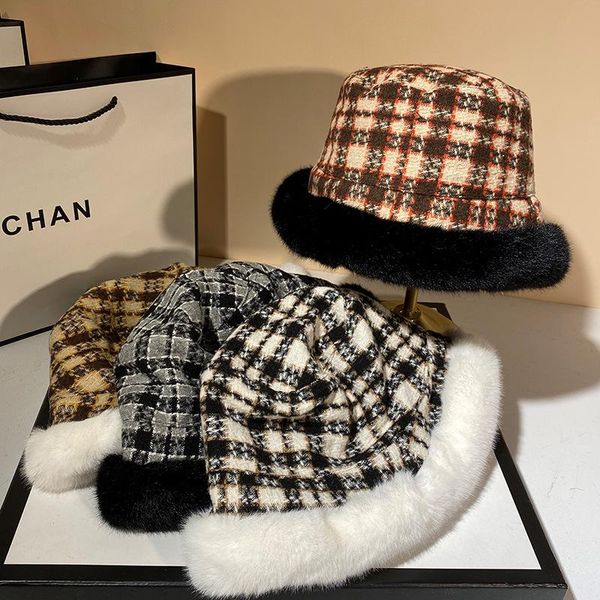 wide brim hats fashion thousand islands check hat autumn and winter bucket outdoor thicken fedora cold-proof plush ladies, Blue;gray
wide brim hats fashion thousand islands check hat autumn and winter bucket outdoor thicken fedora cold-proof plush ladies, Blue;gray