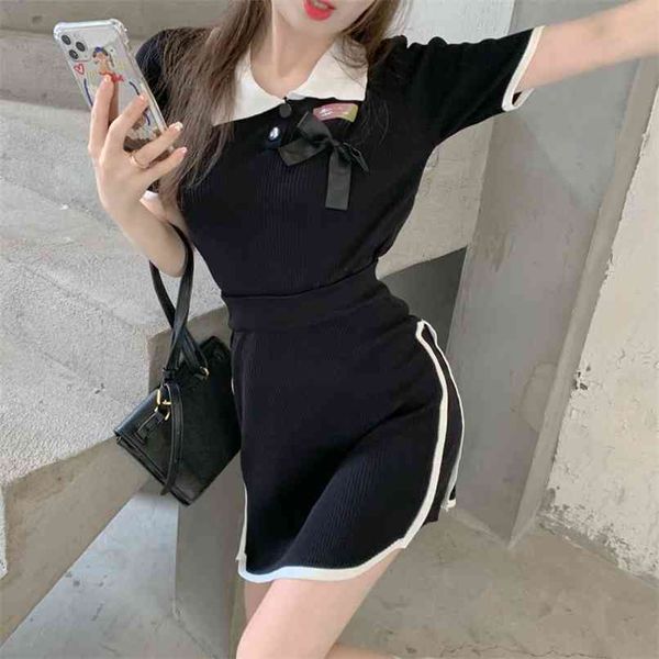 black knitted two piece set women summer lapel button bowknot thin sweater and mini skirt sets 210602, Black;white
black knitted two piece set women summer lapel button bowknot thin sweater and mini skirt sets 210602, Black;white