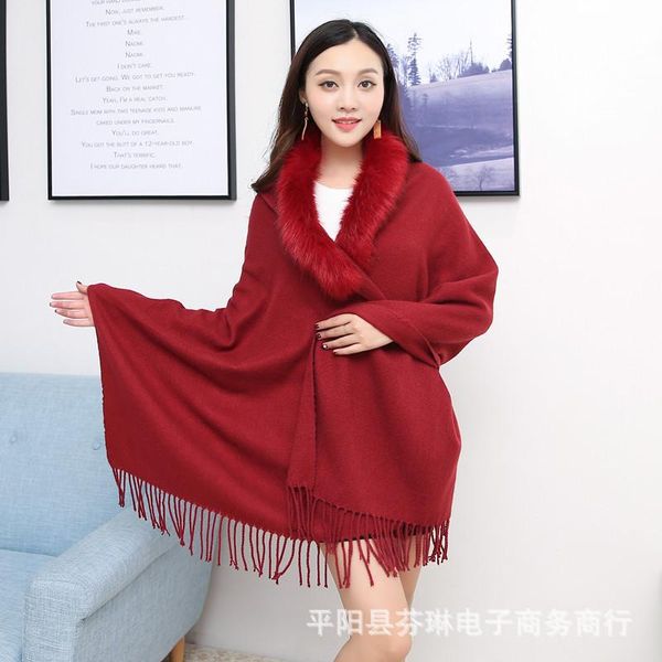 scarves swyivy women's cloak shawl long solid color tassel scarf autumn winter warm fur collar knit poncho capes female, Blue;gray
scarves swyivy women's cloak shawl long solid color tassel scarf autumn winter warm fur collar knit poncho capes female, Blue;gray