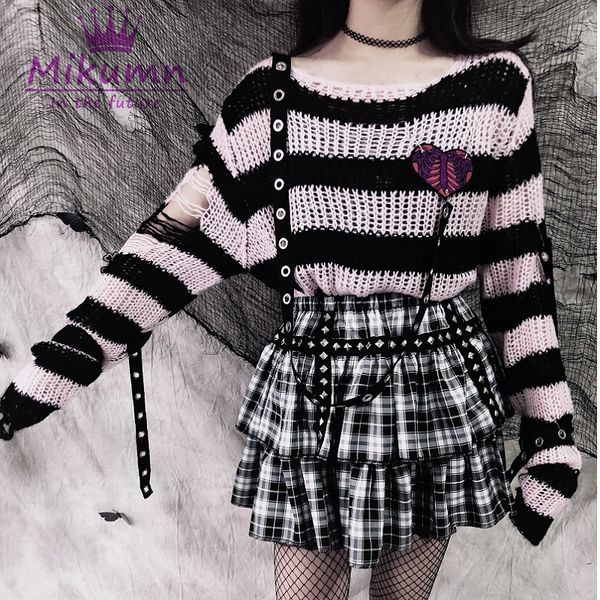 gothic grunge punk purple black pink striped knitted sweater for women girls chic streetwear
gothic grunge punk purple black pink striped knitted sweater for women girls chic streetwear