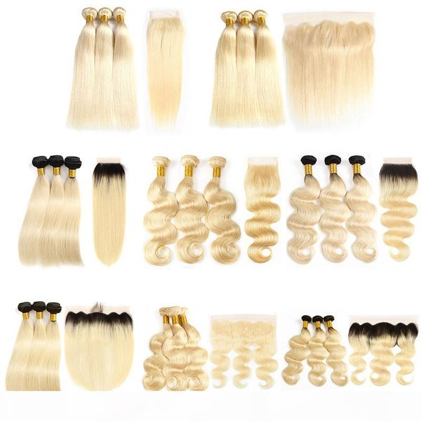 wholesale 613 blonde bundles with 4*4 closure 13*4 frontal part straight body wave ombre brazilian human hair weaves extension, Black;brown 
wholesale 613 blonde bundles with 4*4 closure 13*4 frontal part straight body wave ombre brazilian human hair weaves extension, Black;brown