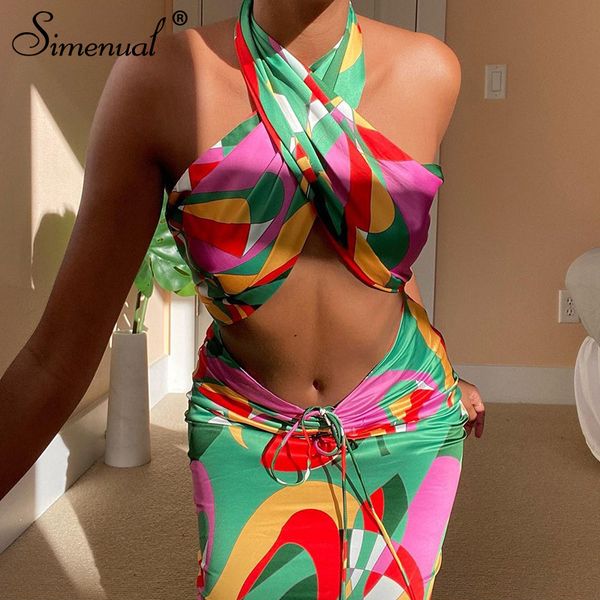 satin print summer 2021 two piece sets for women halter and skirt bandage vacation outfits drawstring set, White;black
satin print summer 2021 two piece sets for women halter and skirt bandage vacation outfits drawstring set, White;black