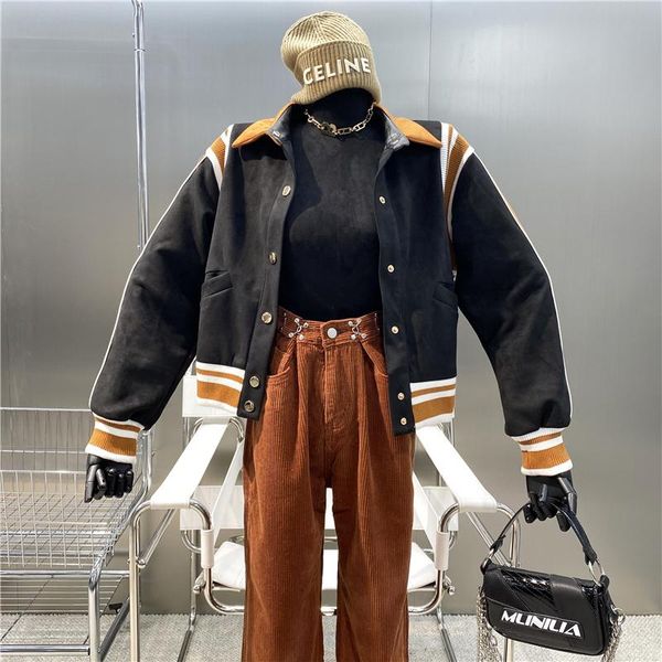women's jackets brand niche design vintage american baseball jacket 2021 personalized splicing lapel long sleeve short coat, Black;brown
women's jackets brand niche design vintage american baseball jacket 2021 personalized splicing lapel long sleeve short coat, Black;brown