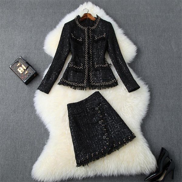 two piece dress women luxury beading tweed woolen jacket and skirt suit pieces set 2021 fall winter designer runway sets office lady outfits, White
two piece dress women luxury beading tweed woolen jacket and skirt suit pieces set 2021 fall winter designer runway sets office lady outfits, White