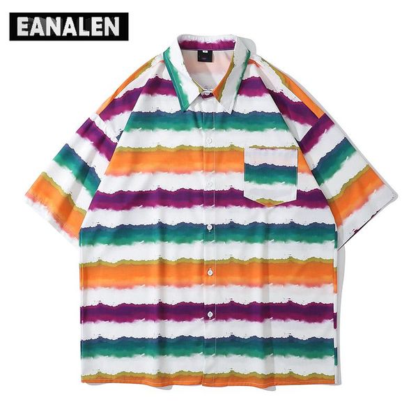 men's casual shirts summer contrast color striped rainbow graphic short sleeve shirt button streetwear beach hawaiian oversized pirate, White;black
men's casual shirts summer contrast color striped rainbow graphic short sleeve shirt button streetwear beach hawaiian oversized pirate, White;black