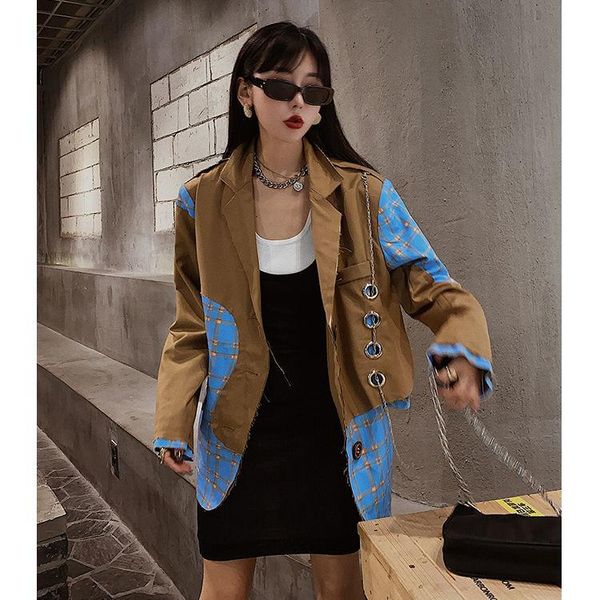 women's trench coats high street women autumn spring coat outwear ladies chain plaid spliced female patchwork designer clothing nz121, Tan;black
women's trench coats high street women autumn spring coat outwear ladies chain plaid spliced female patchwork designer clothing nz121, Tan;black