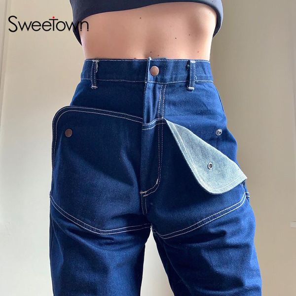 women's jeans sweetown 90s aesthetic woman high waist denim cargo pants women bright line decoration vintage trousers harajuku capris, Blue
women's jeans sweetown 90s aesthetic woman high waist denim cargo pants women bright line decoration vintage trousers harajuku capris, Blue
