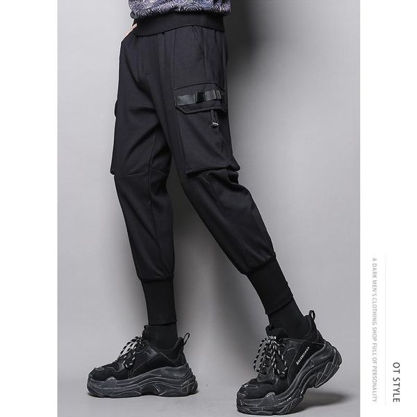 men's pants dark personality design sense tooling function casual nine point slim fit leggings fashion hairdresser, Black
men's pants dark personality design sense tooling function casual nine point slim fit leggings fashion hairdresser, Black