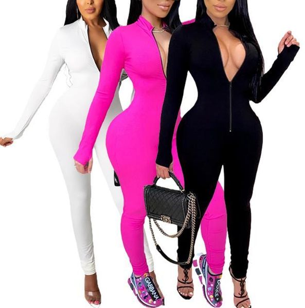 women's jumpsuits & rompers spring autumn women solid color one piece jumpsuit long sleeve zipper front fitness playsuits clubwear, Black;white
women's jumpsuits & rompers spring autumn women solid color one piece jumpsuit long sleeve zipper front fitness playsuits clubwear, Black;white