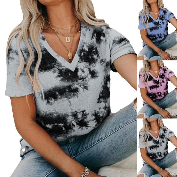 women's t-shirt short-sleeved tie-dye printing casual v neck lace short sleeve summer t shirts blouses, White
women's t-shirt short-sleeved tie-dye printing casual v neck lace short sleeve summer t shirts blouses, White