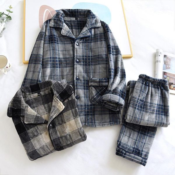 men's sleepwear autumn and winter pajamas long-sleeved trousers two-piece flannel thickened warm home service set plaid large size men, Black;brown
men's sleepwear autumn and winter pajamas long-sleeved trousers two-piece flannel thickened warm home service set plaid large size men, Black;brown