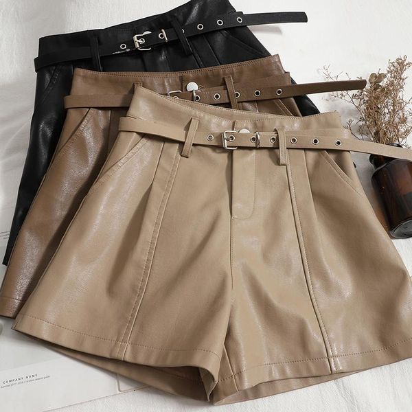 women's shorts guuzyuviz pu leather female high waist with belt pocket woman casual loose plus size black women short pants mujer, White;black
women's shorts guuzyuviz pu leather female high waist with belt pocket woman casual loose plus size black women short pants mujer, White;black