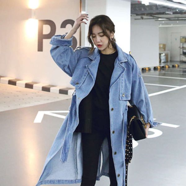 2020 spring and autumn new korean version thin loose denim windbreaker women's middle long single breasted waist tie jacket fashion, Tan;black
2020 spring and autumn new korean version thin loose denim windbreaker women's middle long single breasted waist tie jacket fashion, Tan;black