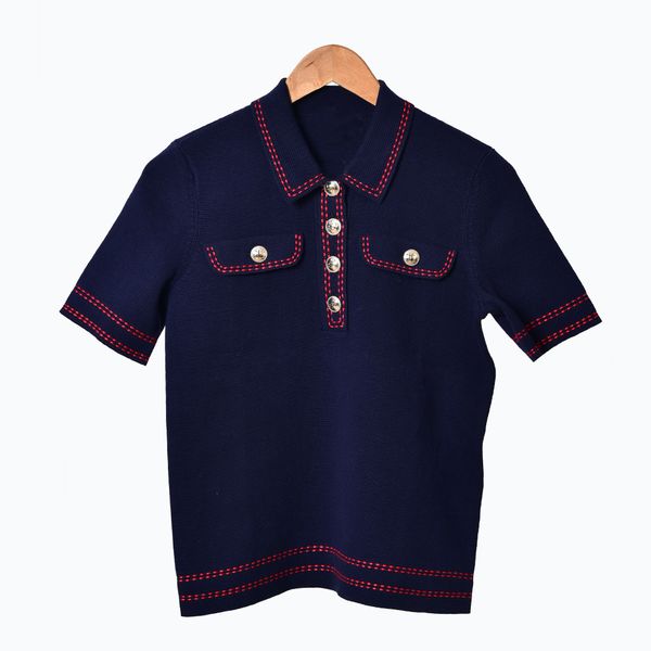 2021 autumn fall short sleeve lapel neck blue contrast color knitted panelled buttons pullover style knitted tees women fashion knits w1822, White
2021 autumn fall short sleeve lapel neck blue contrast color knitted panelled buttons pullover style knitted tees women fashion knits w1822, White