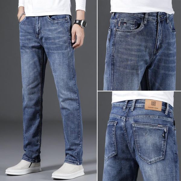 men's jeans classic business casual fitted straight leg comfortable cotton stretch spring summer fashion brand clothes trousers, Blue
men's jeans classic business casual fitted straight leg comfortable cotton stretch spring summer fashion brand clothes trousers, Blue