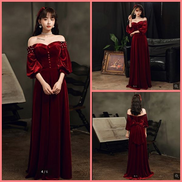 2021 vestido de festa wine velvet a line prom dresses sweetheart neck off the shoulder three quarter sleeve party gowns floor length with bo, Black
2021 vestido de festa wine velvet a line prom dresses sweetheart neck off the shoulder three quarter sleeve party gowns floor length with bo, Black