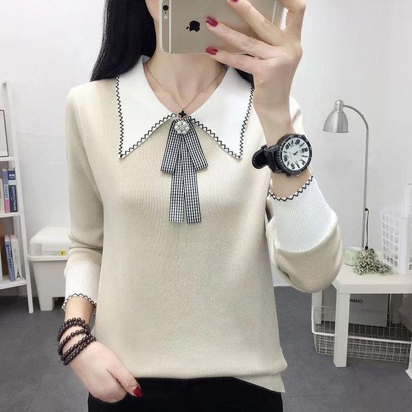 women's knits & tees fashion autumn and winter doll collar pullover sweater 2021 loose simple knitted stitching base warm women, White
women's knits & tees fashion autumn and winter doll collar pullover sweater 2021 loose simple knitted stitching base warm women, White