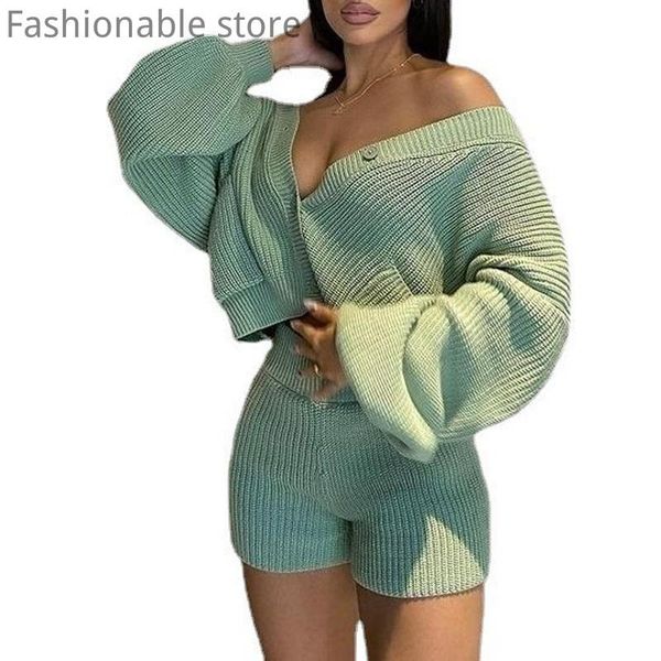 women's tracksuits women casual v neck long sleeve button sweater and knitted shorts 2pcs set, Gray
women's tracksuits women casual v neck long sleeve button sweater and knitted shorts 2pcs set, Gray