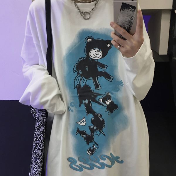 2021 new autumn harajuku style hand-painted graffiti bear print loose long-sleeved t-shirt men and women round neck pullover btlv, White
2021 new autumn harajuku style hand-painted graffiti bear print loose long-sleeved t-shirt men and women round neck pullover btlv, White
