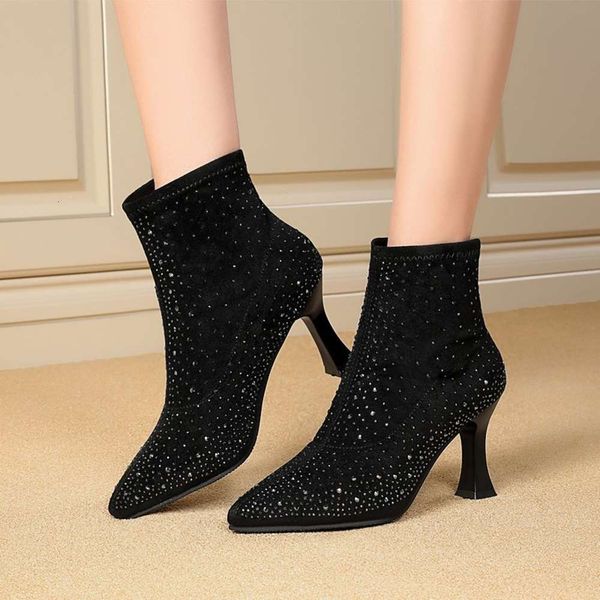 short autumn winter 2020 new thin heel high heels women's fashion rhinestone suede bare boots, White;red
short autumn winter 2020 new thin heel high heels women's fashion rhinestone suede bare boots, White;red