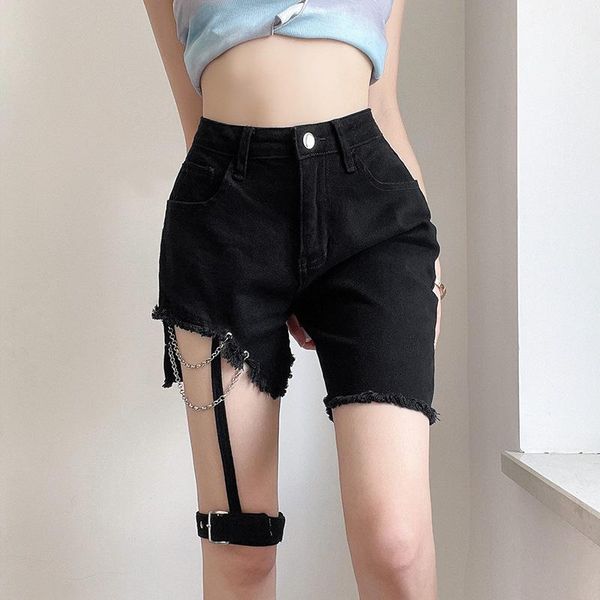 women's jeans style denim high waist chain leg ring metal decoration shorts fashion personality irregular street pants, Blue
women's jeans style denim high waist chain leg ring metal decoration shorts fashion personality irregular street pants, Blue