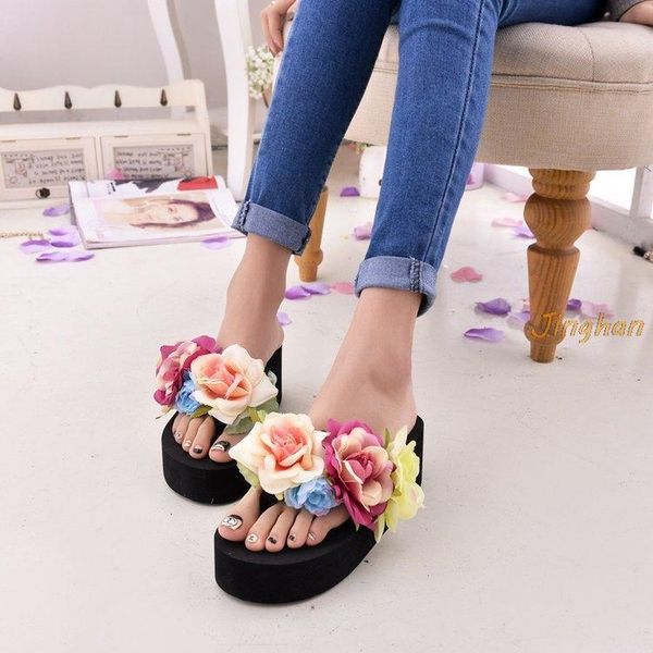 slippers 6cm high heel women summer handmade colorful flowers flip flops female beach sandal outdoor slipper, Black
slippers 6cm high heel women summer handmade colorful flowers flip flops female beach sandal outdoor slipper, Black