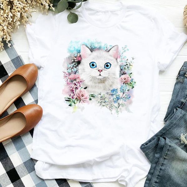 women lady cat flower watercolor trend short sleeve printing print tshirt shirt clothes graphic female t tee womens t-shirt, White
women lady cat flower watercolor trend short sleeve printing print tshirt shirt clothes graphic female t tee womens t-shirt, White