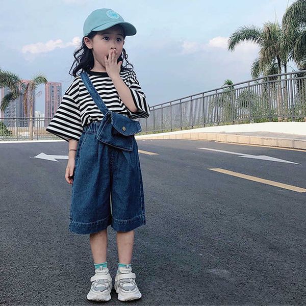 2021 summer new arrival girls fashion striped 2 pieces suit denim pants with bag x0902, White
2021 summer new arrival girls fashion striped 2 pieces suit denim pants with bag x0902, White