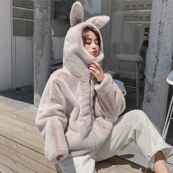 women's fur & faux women 2021 winter fashion thick hooded coats female loose jackets ladies ears imitation overcoat r344, Black
women's fur & faux women 2021 winter fashion thick hooded coats female loose jackets ladies ears imitation overcoat r344, Black
