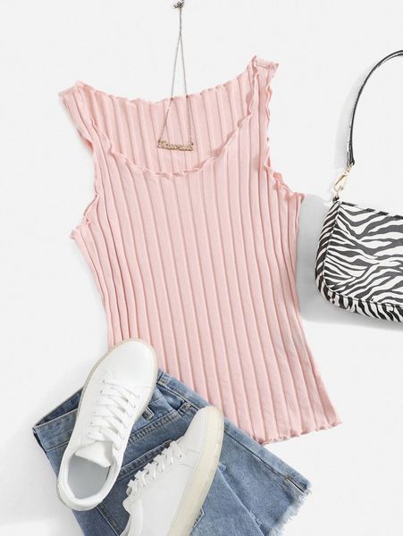 lettuce trim rib knit tank 16tb#, White
lettuce trim rib knit tank 16tb#, White