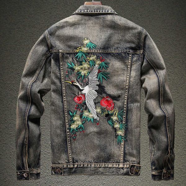 men's slim fit denim et style embroidery red crowned crane lapel long sleeve fashion, Black;brown
men's slim fit denim et style embroidery red crowned crane lapel long sleeve fashion, Black;brown